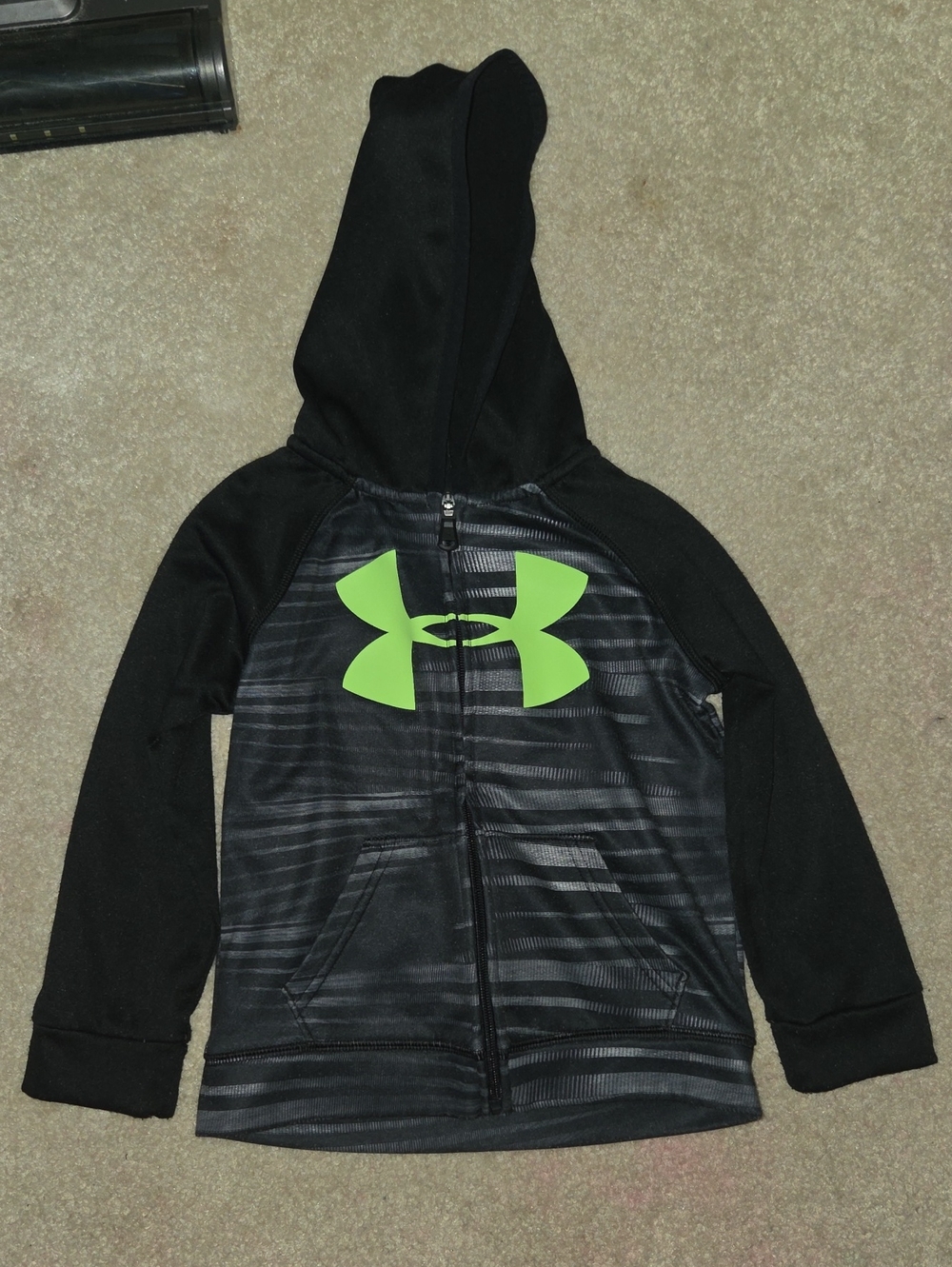 Under Armour Black Hoodie with Neon Green Logo Youth Zip-Up